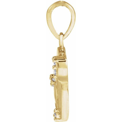 14K Yellow .025 CTW Natural Diamond Engravable Floral Pendant
