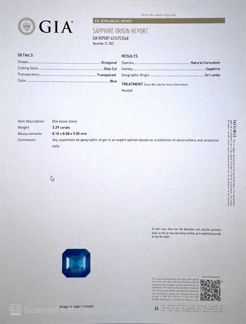 Asscher Cut Blue Sapphire Gemstone 3.29 Carat Vivid Rich