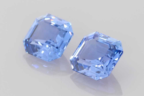 Asscher Cut Blue Sapphire Gemstone – 2.44 Carat – Medium Light, Matched Pair