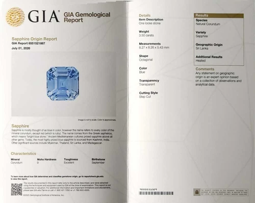 Asscher Cut Blue Sapphire Gemstone – Pale – 3.5 Carat, GIA Certified