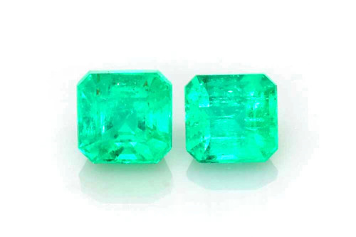 0.7 Carat Asscher Cut Emerald Gemstone, Vivid Rich Green, Matched Pair