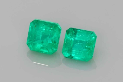 0.7 Carat Asscher Cut Emerald Gemstone, Vivid Rich Green, Matched Pair