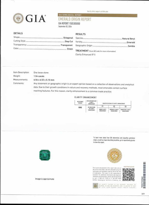1.54 Carat Asscher Cut Emerald Gemstone, Vivid Intense Green, GIA Certified