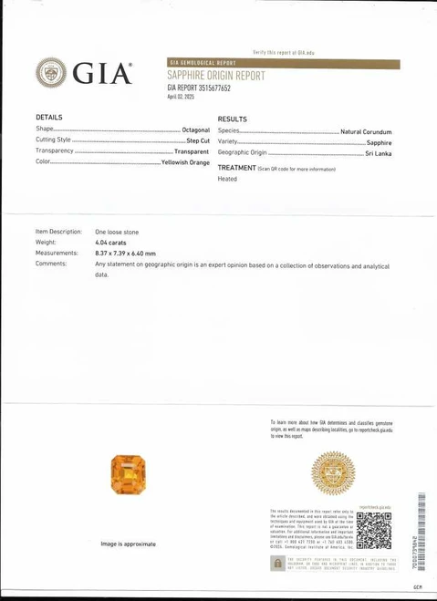 Asscher Cut Orange Sapphire Gemstone – Vivid Intense – 4.04 Carat, GIA Certified