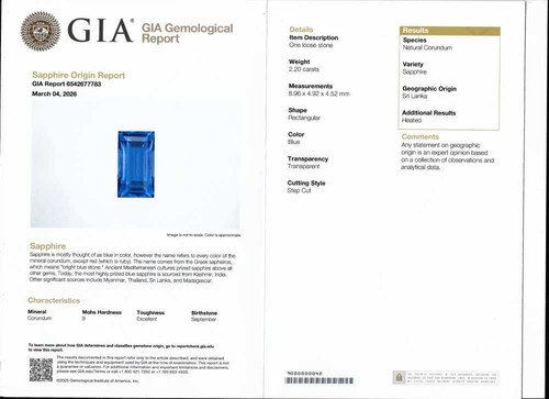 2.2 Carat Baguette Blue Sapphire Gemstone – Medium Intense, GIA Certified