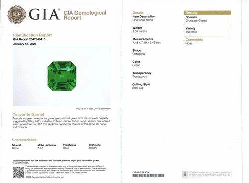 Asscher Cut Tsavorite Gemstone – Vivid Intense Green – 2.52 Carat, Unheated, GIA Certified