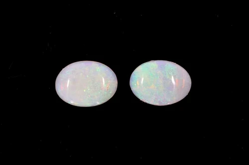 Cabochon Oval White Opal Gemstone – 1.11 Carat, Multi Colour, Matched Pair