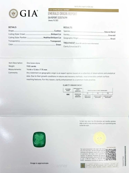 9.02 Carat Cushion Emerald Gemstone, Vivid Intense Green, GIA Certified