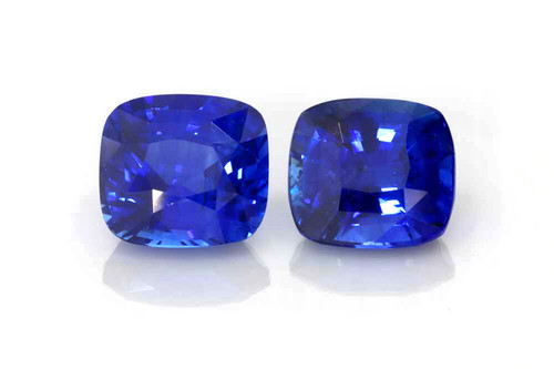 Vivid Intense Cushion Blue Sapphire Gemstone – 6.66 Carat, Matched Pair