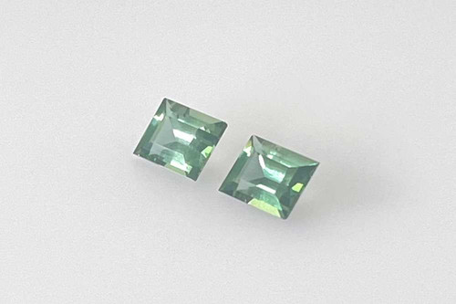 1.23 Carat Baguette Teal Sapphire Gemstone, Medium Light Green, Matched Pair