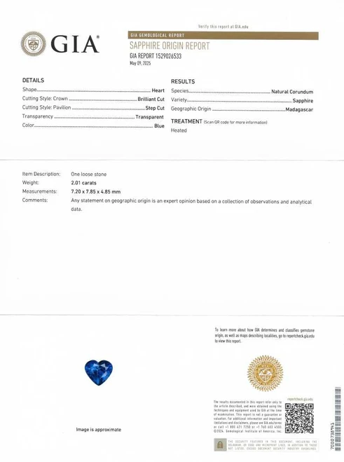 Heart Blue Sapphire Gemstone – 2.01 Carat, Vivid Intense, GIA Certified
