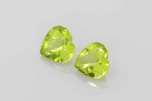 Heart Peridot Gemstone – Vivid Intense Green – 3.76 Carat, Matched Pair