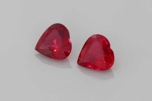 0.91 Carat Heart Ruby Gemstone, Vivid Intense Red, Matched Pair
