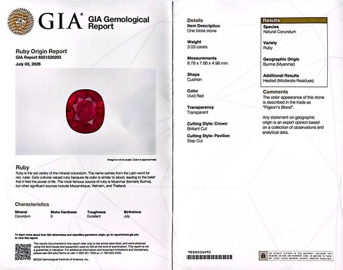 Cushion Ruby Gemstone 3.03 Carat Vivid Intense