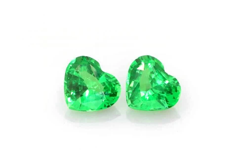 1.28 Carat Heart Tsavorite Gemstone, Vivid Intense Green, Unheated, Matched Pair