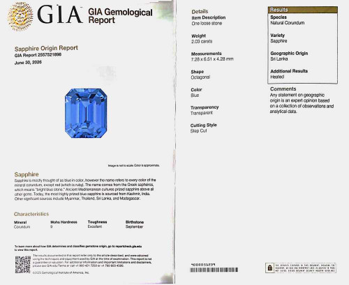 Octagon Blue Sapphire Gemstone – 2.03 Carat, Medium Light, GIA Certified