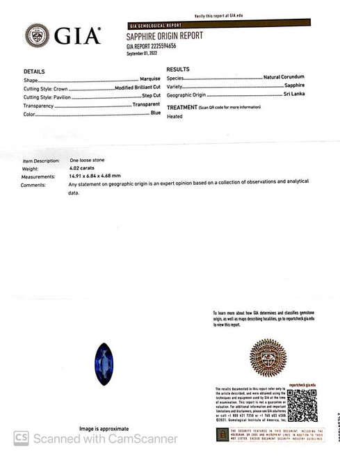 Marquise Blue Sapphire Gemstone, 4.02 Carat – Medium Intense, GIA Certified