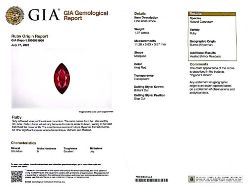 Marquise Ruby Gemstone 1.97 Carat Vivid Intense