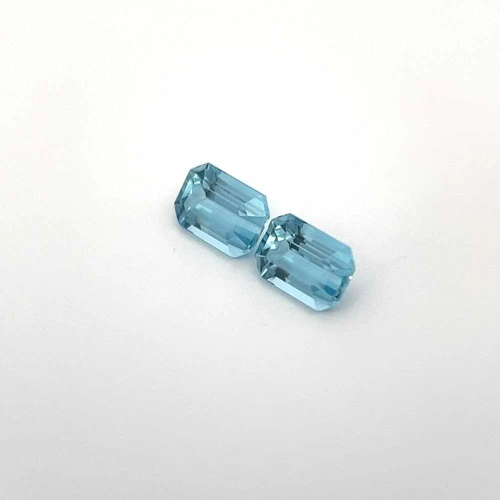 1.82 Carat Octagon Cut Aquamarine Gemstone, Vivid Rich Blue, Matched Pair