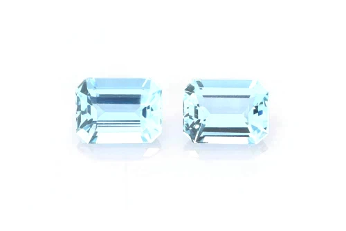 Octagon Cut Aquamarine Gemstone – 3.72 Carat, Medium Intense Blue, Matched Pair