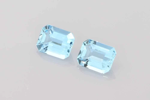 Octagon Cut Aquamarine Gemstone – 3.72 Carat, Medium Intense Blue, Matched Pair