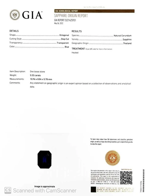 Octagon Cut Blue Sapphire Gemstone 5.53 Carat Vivid Intense