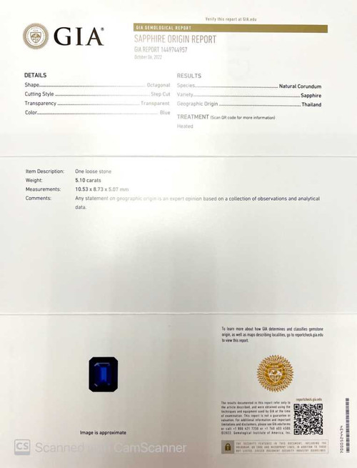 Octagon Cut Blue Sapphire Gemstone 5.1 Carat Vivid Intense