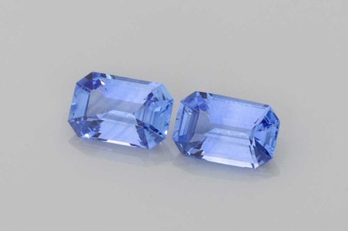 1.12 Carat Octagon Cut Blue Sapphire Gemstone, Light, Matched Pair