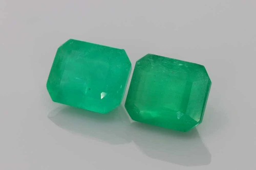 7.59 Carat Octagon Cut Emerald Gemstone, Vivid Intense Green, Matched Pair