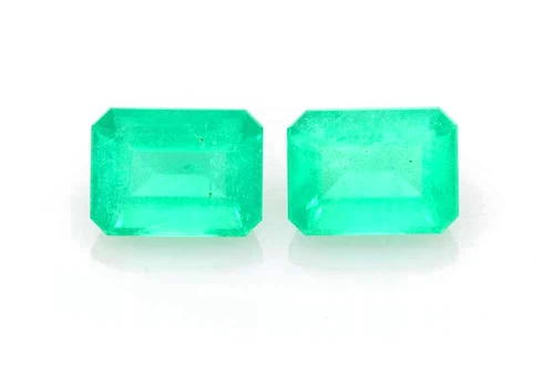 Octagon Cut Emerald Gemstone – 3.1 Carat – Medium Light Green, Matched Pair