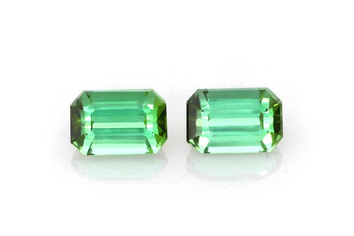 1.32 Carat Octagon Cut Green Tourmaline Gemstone, Vivid Intense, Matched Pair