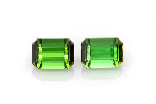 Octagon Cut Green Tourmaline Gemstone – 2.39 Carat, Vivid Rich, Matched Pair