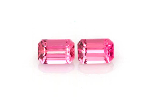 Vivid Intense Octagon Cut Pink Tourmaline Gemstone – 1.294 Carat, Matched Pair
