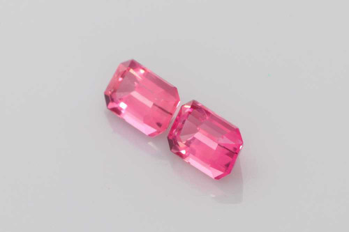 Vivid Intense Octagon Cut Pink Tourmaline Gemstone – 1.294 Carat, Matched Pair