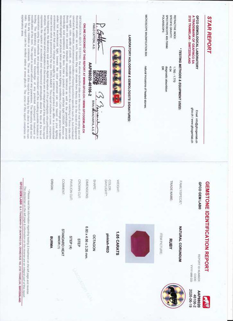 Vivid Intense Red Octagon Cut Ruby Gemstone – 1.05 Carat