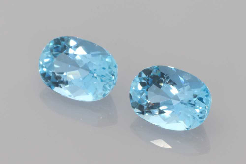 Oval Aquamarine Gemstone Matched Pair 1.7 Carat Vivid Intense