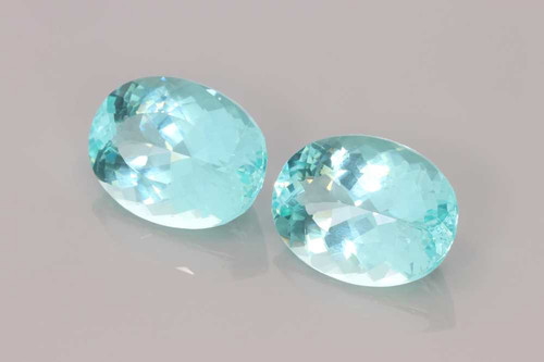 11.34 Carat Oval Aquamarine Gemstone, Medium Intense Blue, Matched Pair