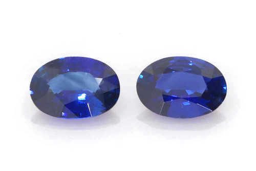 Oval Blue Sapphire Gemstone Matched Pair 1.42 Carat Vivid Intense