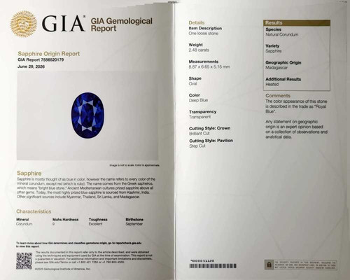 2.48 Carat Oval Blue Sapphire Gemstone, Deep, GIA Certified