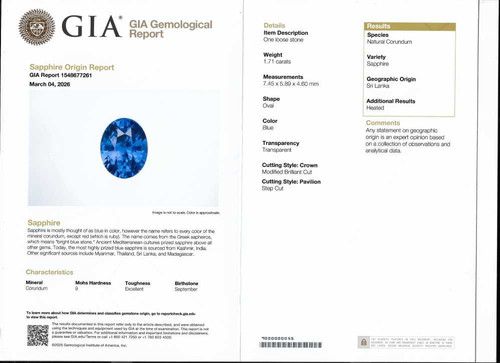 Oval Blue Sapphire Gemstone – 1.71 Carat – Medium Intense, GIA Certified