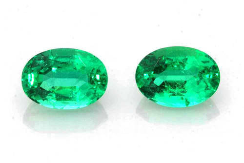 1.72 Carat Oval Emerald Gemstone, Medium Intense Green, Matched Pair