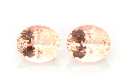 Oval Peach Morganite Gemstone – 15.39 Carat, Vivid Intense Orange-Pink-Peach, Matched Pair