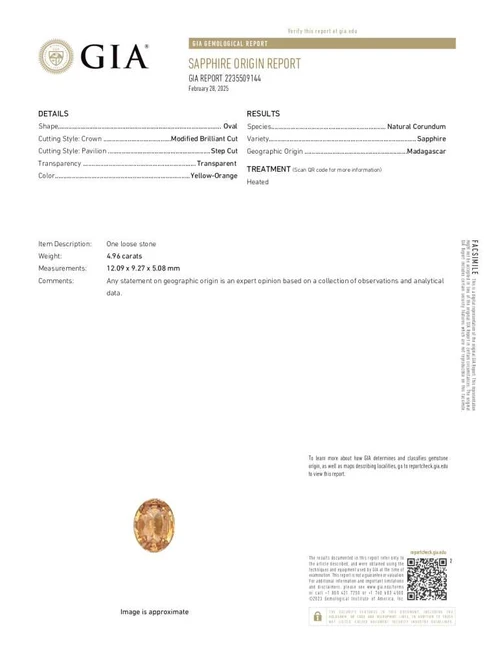 Oval Peach Sapphire Gemstone – Vivid Intense Orange-Pink-Peach – 4.96 Carat, GIA Certified