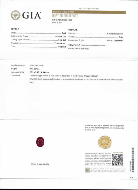 Oval Ruby Gemstone 2.46 Carat Vivid Intense