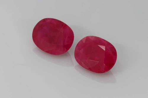 Oval Ruby Gemstone Matched Pair 3.13 Carat Vivid Intense