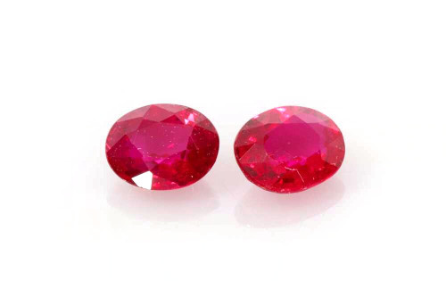 Oval Ruby Gemstone Matched Pair 0.9 Carat Vivid Intense