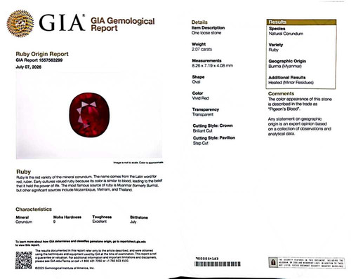 Oval Ruby Gemstone 2.07 Carat Vivid Intense