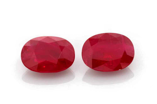 Oval Ruby Gemstone Matched Pair 3.24 Carat Vivid Intense