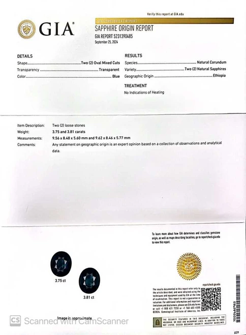 7.56 Carat Oval Teal Sapphire Gemstone – Deep Blue, Unheated, GIA Certified, Matched Pair