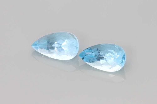Pear Shape Aquamarine Gemstone – 3.29 Carat – Medium Intense Blue, Matched Pair